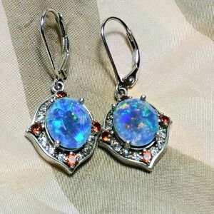 925 Silver Blue Opal Earrings